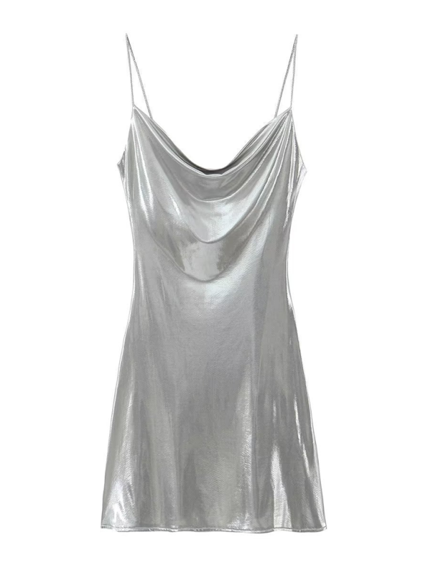 Low-cut backless metallic suspender dress  kakaclo Silver grey XS 