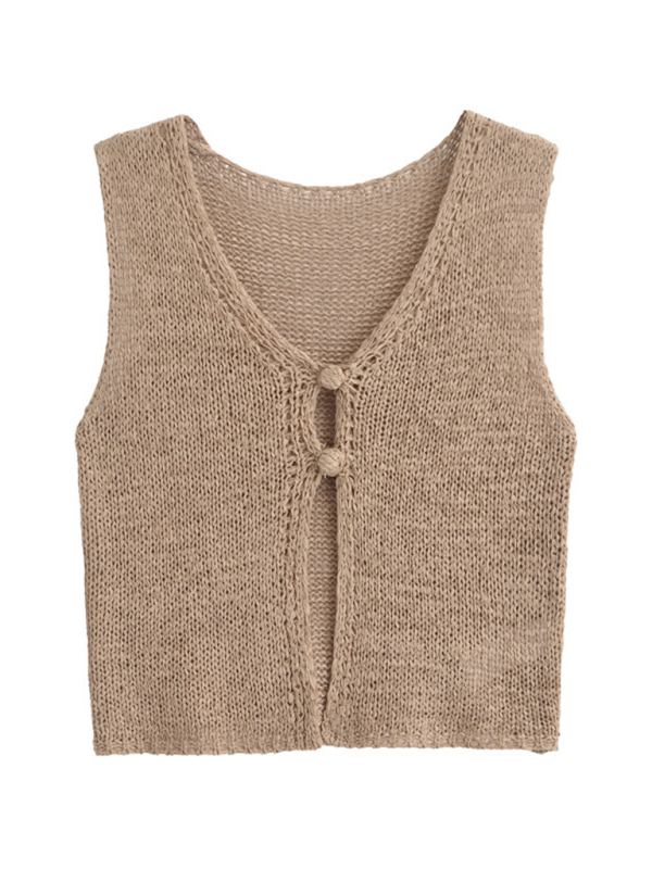 Fashionable sweet and spicy two-button short knitted vest  kakaclo Khaki XS 