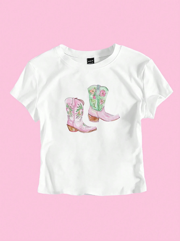 Y2K Boots Print Short Fashion Hot Girls T-Shirt  kakaclo   