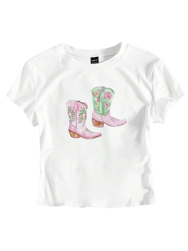 Y2K Boots Print Short Fashion Hot Girls T-Shirt  kakaclo   