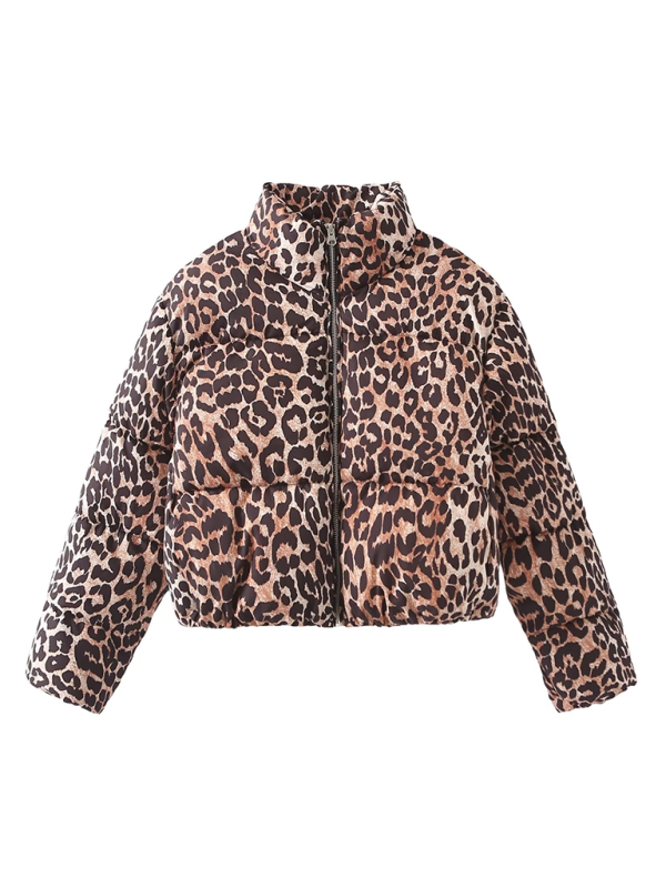 New Leopard Print Stand Collar Jacket Cotton Outerwear kakaclo Leopard XS