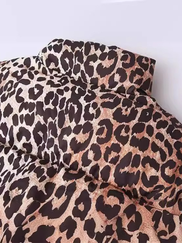 New Leopard Print Stand Collar Jacket Cotton Outerwear kakaclo