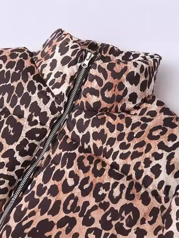 New Leopard Print Stand Collar Jacket Cotton Outerwear kakaclo