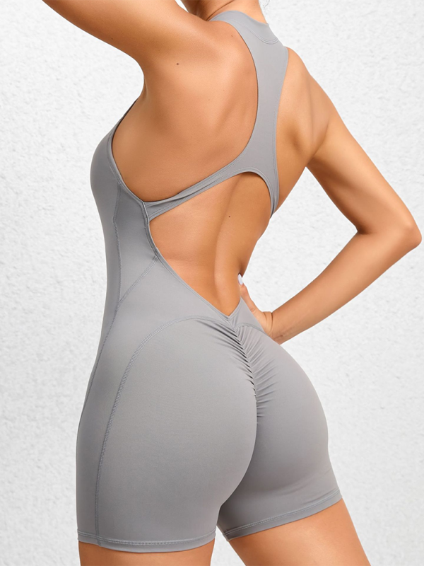 Tight zippered sports yoga pants peach hips one-piece quick-drying pleated fitness Jumpsuit kakaclo Charcoal grey S