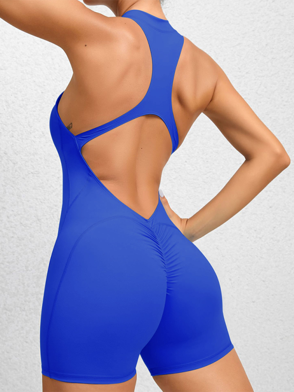 Tight zippered sports yoga pants peach hips one-piece quick-drying pleated fitness Jumpsuit kakaclo Royal blue S