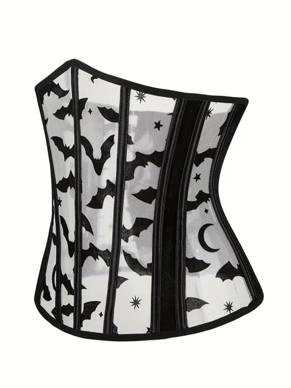 Halloween New Belly Band Herringbone Flannel Bat Print Corset  kakaclo Black XS 