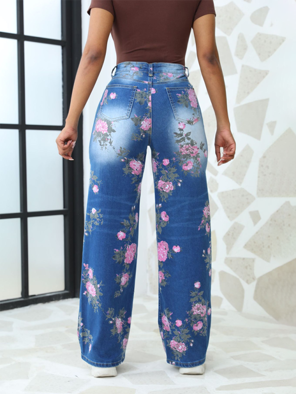 Floral Printed Wide Leg Pants Women's Jeans  kakaclo   