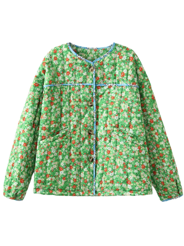 Floral Print Wrap Cotton Jacket  kakaclo   