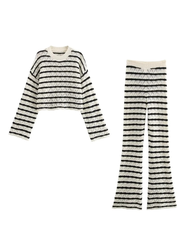 Striped knit l long sleeve flared pants set  kakaclo   