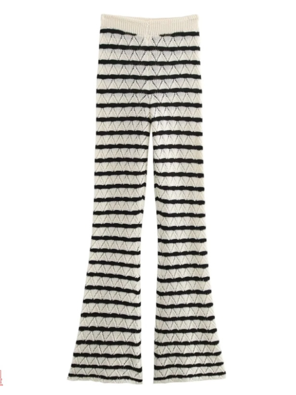 Striped knit l long sleeve flared pants set  kakaclo   