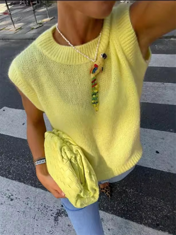 Yellow Knit Sweater Vest  kakaclo Yellow S 