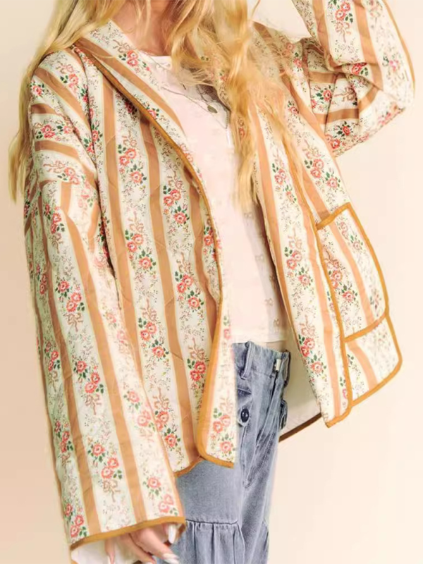 New fashionable temperament striped printed loose cotton coat jacket kakaclo