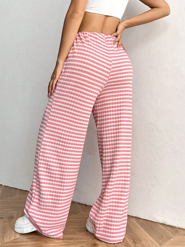 Women's new casual striped solid color rubber band drawstring straight leg pants  kakaclo   