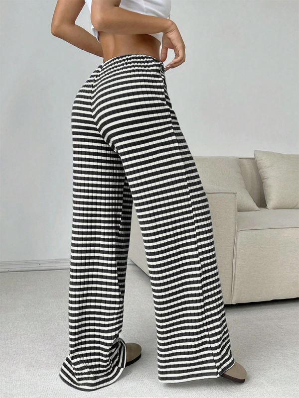 Women's new casual striped solid color rubber band drawstring straight leg pants  kakaclo   