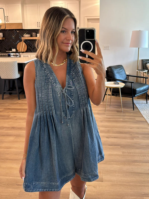 Street Fashion Sleeveless Short Sleeve Shorts Denim Jumpsuit  kakaclo   