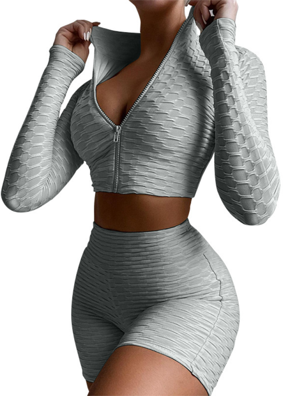 Women's solid textured fabric athleisure sets kakaclo Grey S