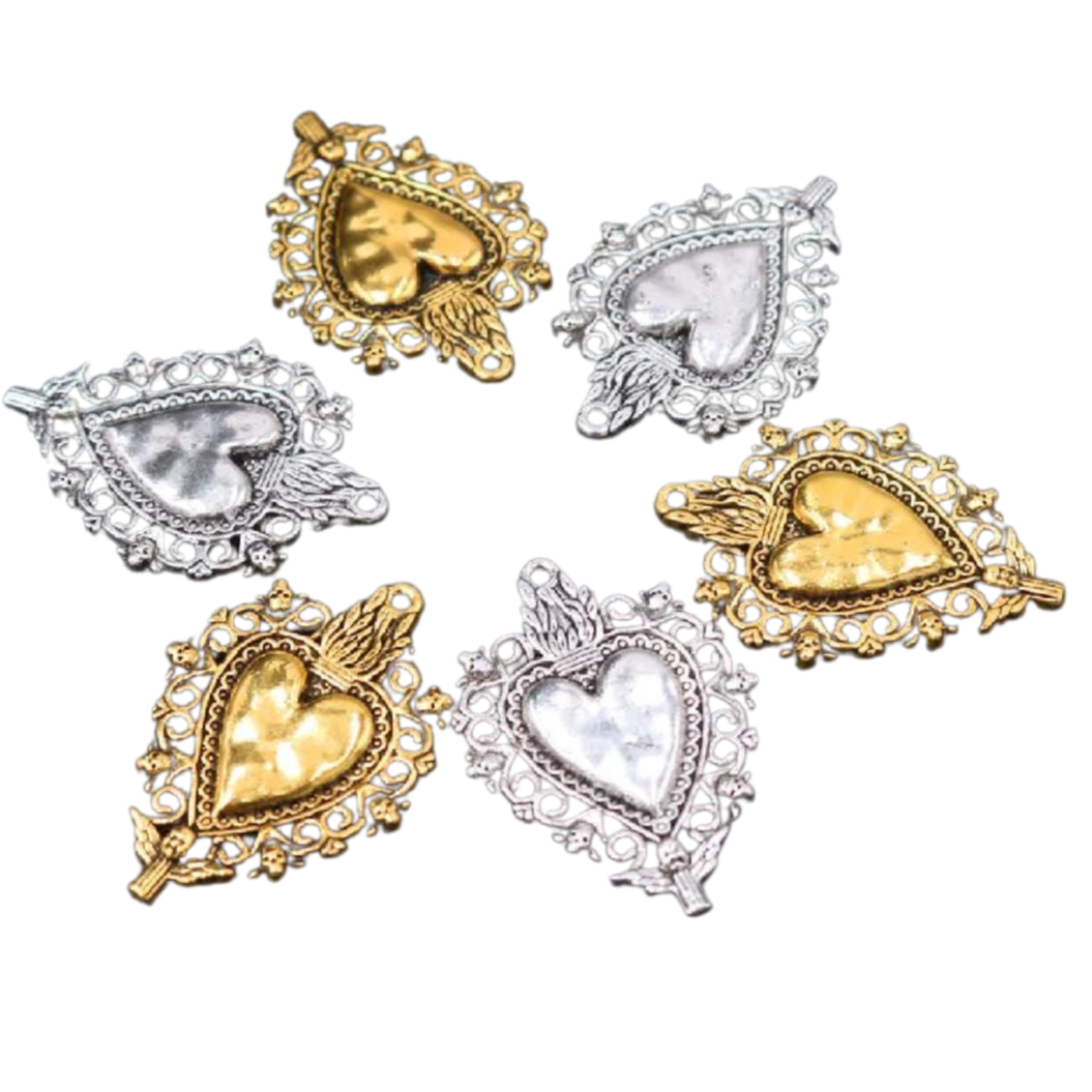 6pcs Silver & Gold Decorative Heart Pendant jewellery Shopella   