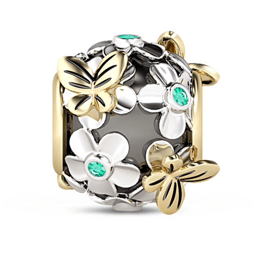 Gold Flower & Butterflies Charm charms & Pendants Shopella