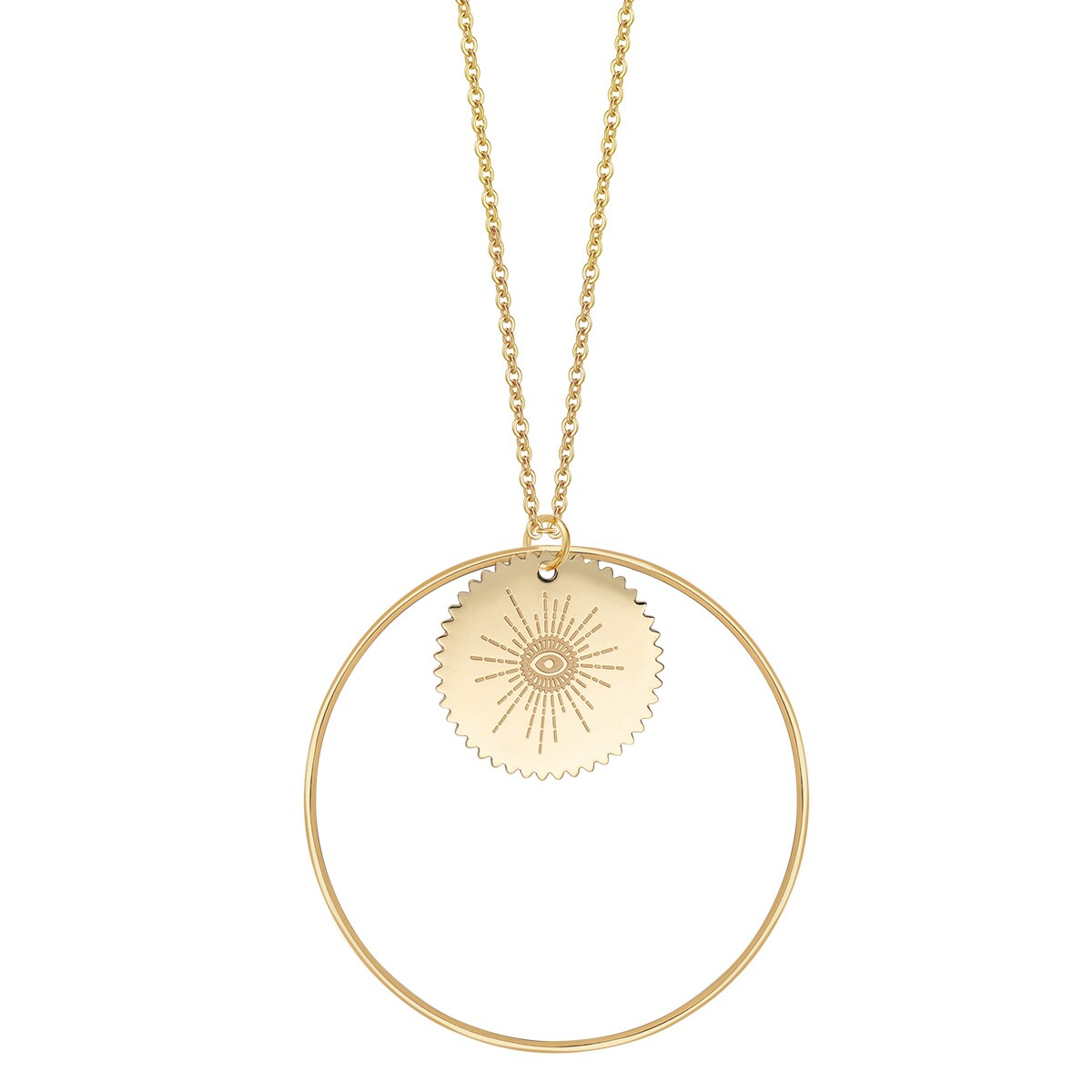 Gold Eye Pendant Big Circle Necklace jewellery Shopella   